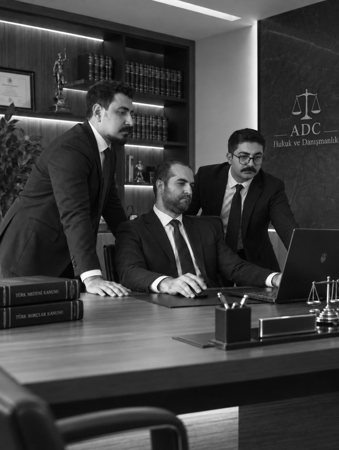 ADC Hukuk kurucu ortakları büro çalışma masasında